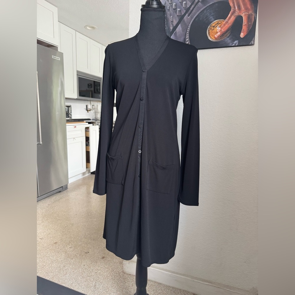 DKNY Black Long Cardigan/Dress with Pockets